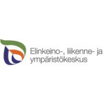 Logo, jossa pisaran muotoisessa asetelmassa sinisiä, vihreitä ja punaisia kaarevia viivoja ja vieressä teksti Elinkeino-, liikenne- ja ympäristökeskus.