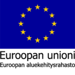 EU-lippulogo, jossa on sinisellä pohjalla ympyrän muodossa 12 keltaista tähteä. Lipun alla teksti Euroopan unioni ja sen alapuolella teksti Euroopan aluekehitysrahasto.