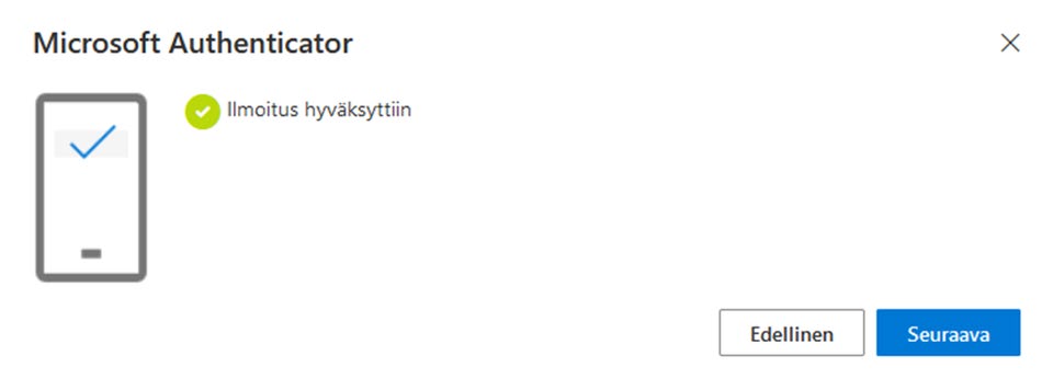 Kuvakaappaus, jossa Microsoft Authenticator kertoo hyväksyneensä ilmoituksen ja kehottaa painavansa seuraava -nappia.
