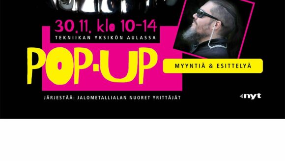 Musta tausta, jossa isolla teksti POP-UP.