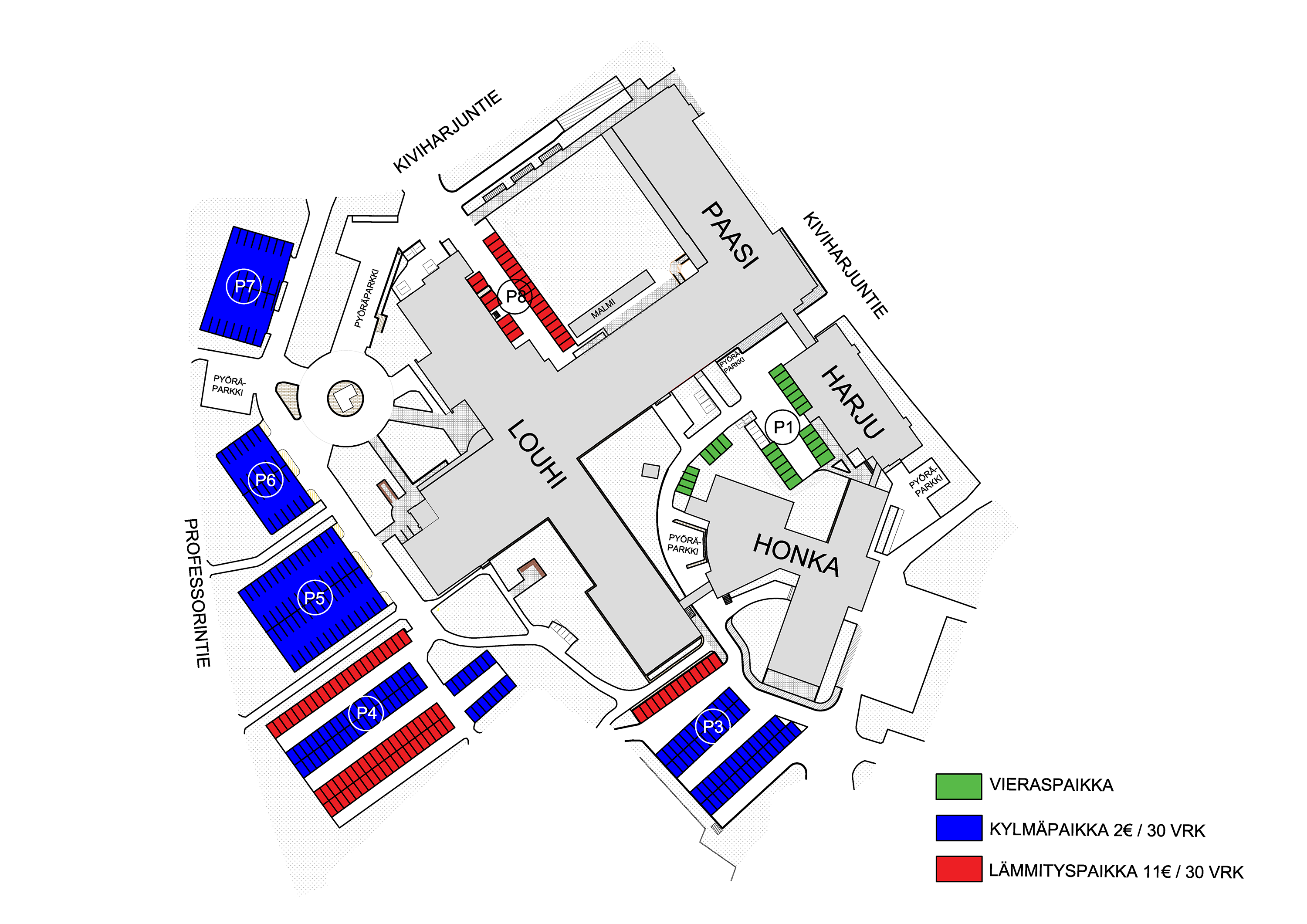 Kartta Kontinkankaan kampusalueesta.