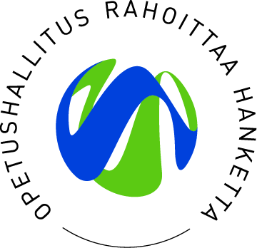 Opetushallituksen logo, jossa sininen ja vihreä graafinen elementti ja teksti "Opetushallitus Rahoittaa Hanketta".