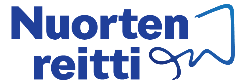 Logo, jossa lukee 'Nuorten reitti' sinisellä tekstillä ja siinä on abstrakti sininen viiva oikealla puolella.